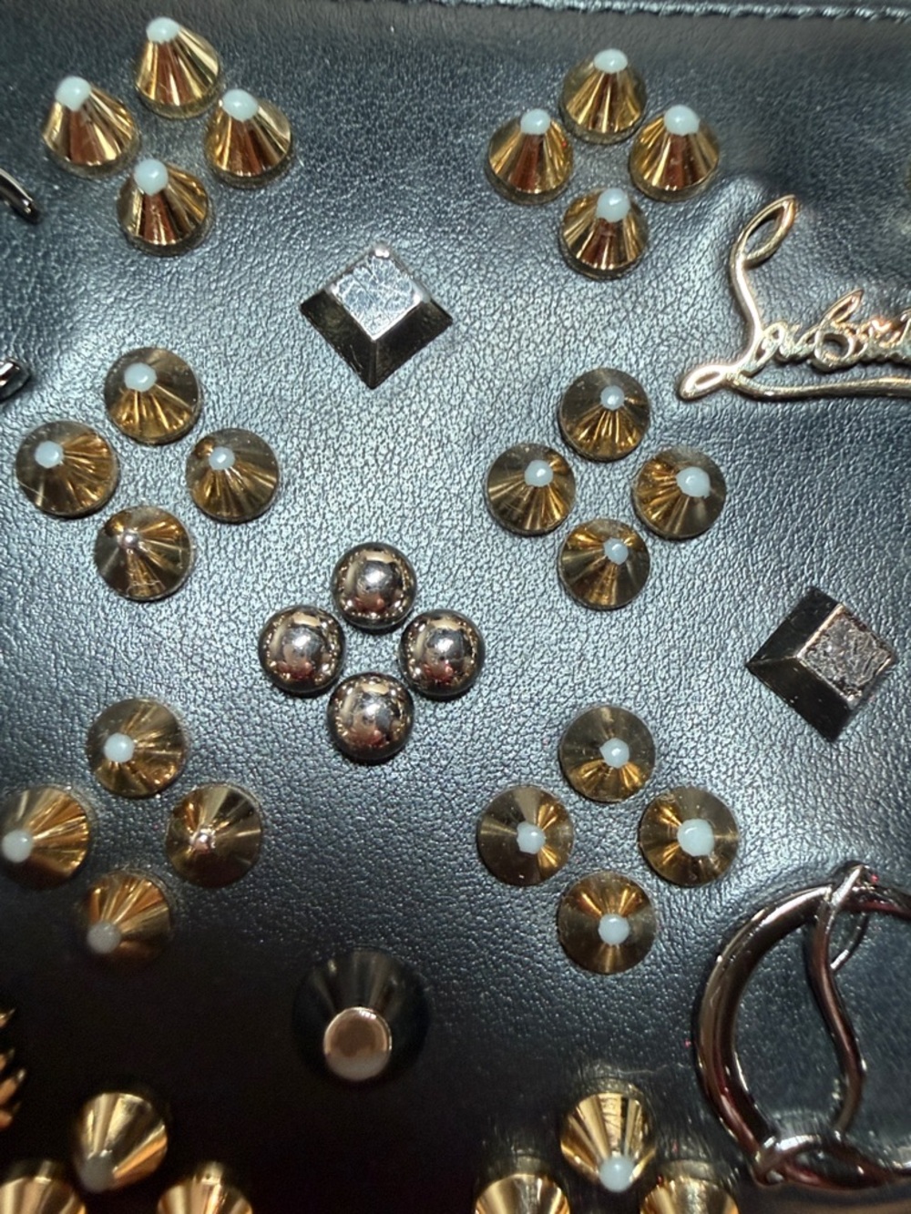 Christian Louboutin Black Leather Studded Zip-Around Wallet - Picture 9 of 10